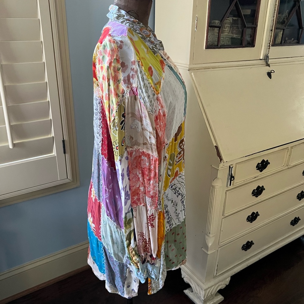 Sacred Threads Multicolor Patchwork Button Down S… - image 3